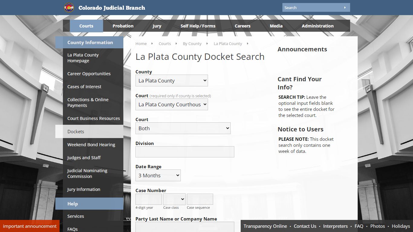 Colorado Judicial Branch - La Plata County - Dockets